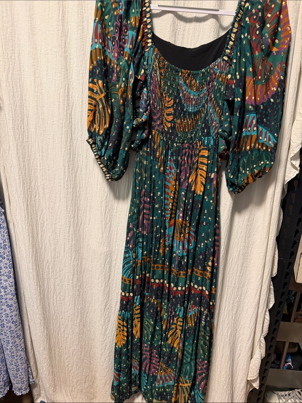 FARM Rio Teal Maxi Dress with Mustard & Teal Botanical Print - Picture 3 of 4